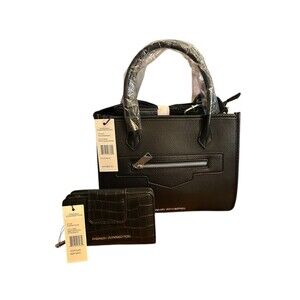 French Connection Black Fritz Square Satchel Crossbody Purse Emmy Croco Wallet